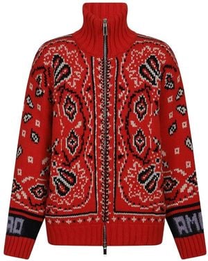 Giada Benincasa Soho Intarsia-Knit Zip-Up Cardigan - Red