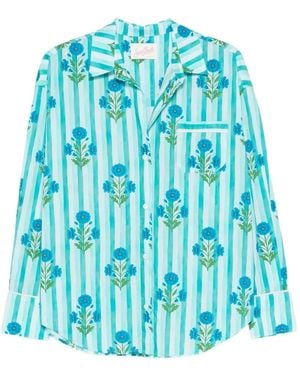 MC2 Saint Barth Striped Floral-Print Cotton Shirt - Blue