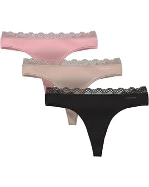 Calvin Klein Lace-Trim Thongs (Set Of Three) - Pink