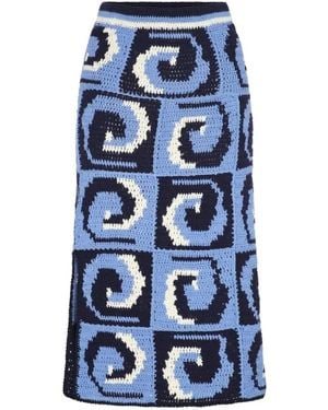 Carolina K Spiral-Pattern Crochet-Knit Skirt - Blue