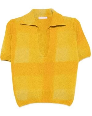 Kristina Ti Check-Pattern Polo-Collar Jumper - Yellow
