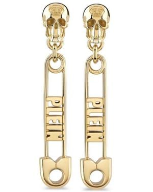 Philipp Plein Pendientes Largos Con Imperdible - Metálico