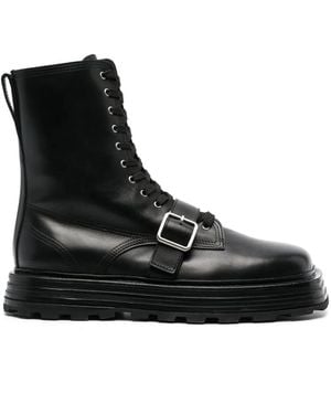 Jil Sander Lace-Up Leather Ankle Boots - Black