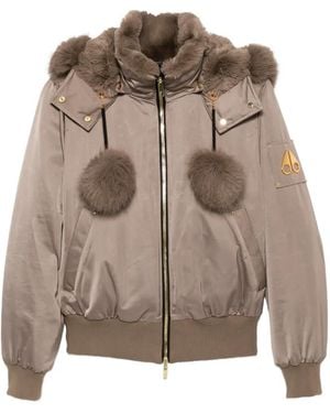 Moose Knuckles Zip-Fastening Hooded Bomber Jacket - Brown