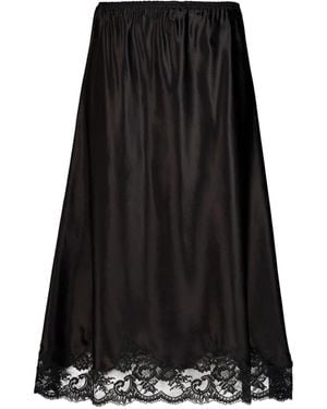 Rabanne Lace-Trim Satin Midi Skirt - Black