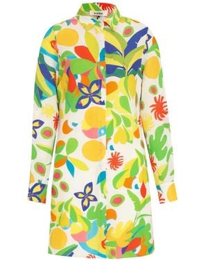 Amir Slama Vestido Camisero Con Estampado Floral - Blanco