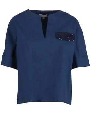 Antonelli Sequin-Embellished Chest-Pocket T-Shirt - Blue