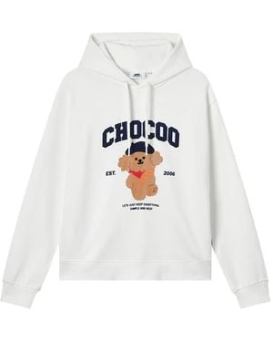 Chocoolate Bear-Print Hoodie - White