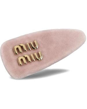 Miu Miu Velvet Logo-Detail Hair Clip - Pink
