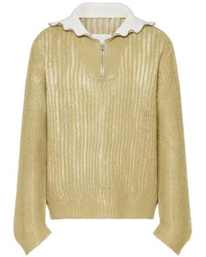 Maison Margiela Zip-Neck Open-Knit Jumper - Metallic