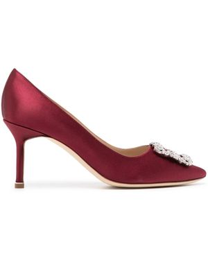 Manolo Blahnik Hangisi 70Mm Crystal-Buckle Court Shoes - Red