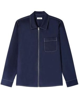 Sandro Loose-Fit Zip-Up Shirt - Blue