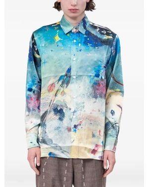 Kidsuper Book Page Silk Shirt - Blue