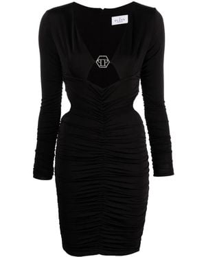 Philipp Plein Logo-Plaque Ruched Minidress - Black