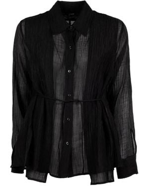 Seventy Crinkled-Finish Belted Shirt - Black