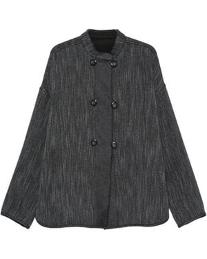 Emporio Armani Double-Breasted Herringbone Jacket - Black