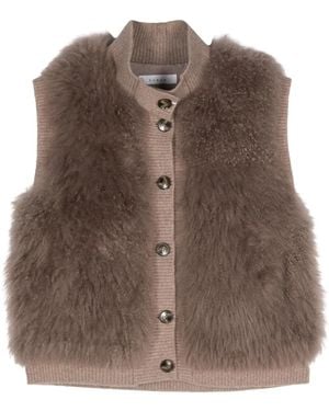 Liska Fur-Design Ribbed-Trim Gilet - Brown