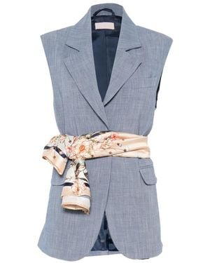 Liu Jo Scarf-Belt Sleeveless Waistcoat - Blue