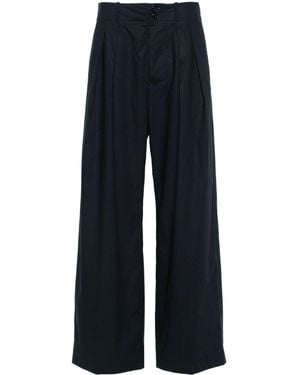 Plan C Pleated Straight-Leg Trousers - Blue