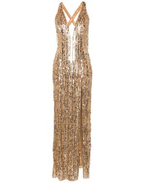 Elisabetta Franchi Jurk Verfraaid Met Pailletten - Naturel