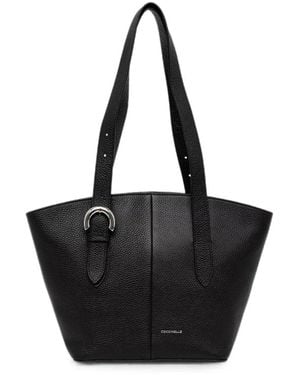 Coccinelle Buckle-Detail Pebbled Tote Bag - Black