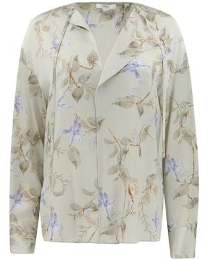Vince Bellflower Draped Tie Blouse - Gray