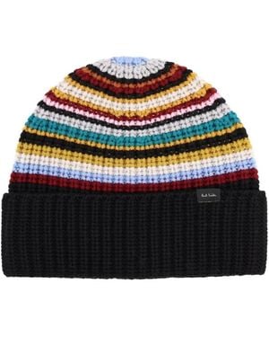 Paul Smith Bonnet En Maille À Rayures - Noir