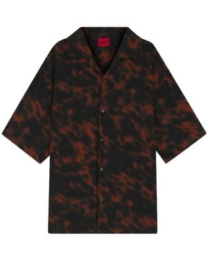 HUGO Abstract-Print Short-Sleeve Shirt - Black