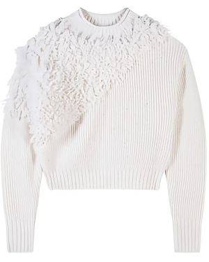 Patrizia Pepe Fringed Ribbed-Knit Jumper - White