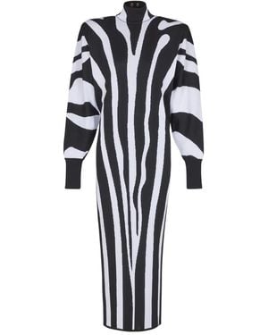 Balmain Midikleid Mit Zebra-Intarsie - Weiß