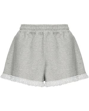 Ganni Lace-Trim Cotton Shorts - Gray