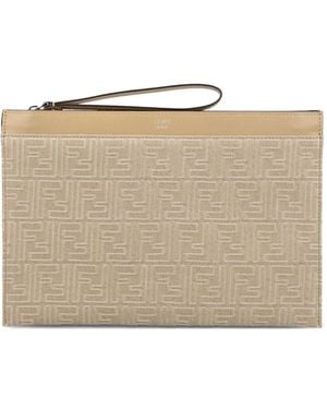 Fendi Mittelgroße Clutch aus FF-Jacquard - Natur