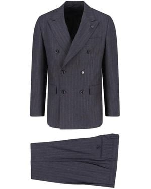 Lardini Pinstripe-Pattern Double Breasted Suit - Blue
