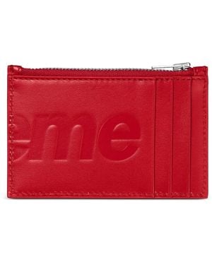 Supreme Embossed-Logo Leather Card Holder - Red