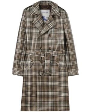 Burberry Geruite Gecoate Trenchcoat Met Raffia-Effect - Meerkleurig