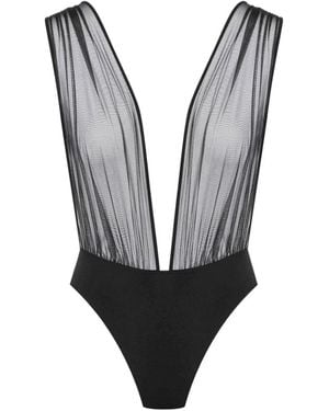 Scandale Nuit Fauve Pleated Tulle Bodysuit - Grey