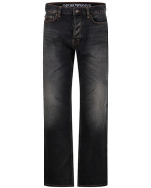 Emporio Armani Faded Straight-Leg Jeans - Black