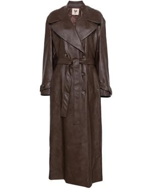 Aniye By Belted Double-breasted Leather Coat - ブラウン