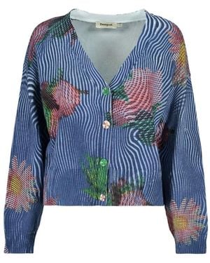 Desigual Cardigan À Imprimé Floral Et Motif Vagues - Blue