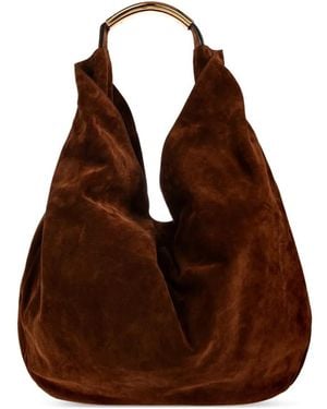 Moschino Large Handle Me Suede Shoulder Bag - Brown