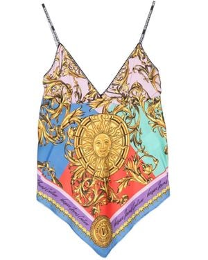 Versace Jeans Couture Baroque-Print Handkerchief-Hem Top - Blue