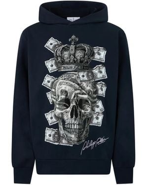 Philipp Plein Strassverzierter Skull Hoodie Mit Dollar-Print - Blau