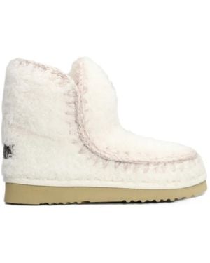 Mou Eskimo Crochet-Trim Sheepskin Ankle Boots - White