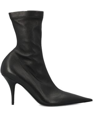 Balenciaga Avenue Point-Toe Logo-Plaque Boots - Black