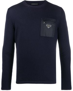 Prada Gerippter Re-Nylon Pullover Mit Tasche - Blau