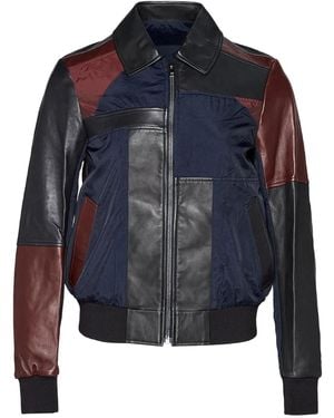 Jil Sander Leather-Patchwork Bomber Jacket - Blue