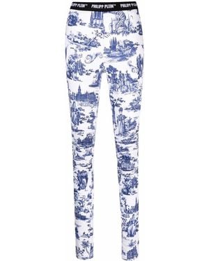Philipp Plein Embroidered High-Rise Leggings - Blue