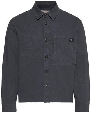 Calvin Klein Logo-Patch Button-Up Jacket - Blue