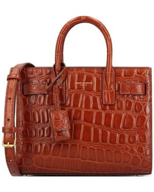 Saint Laurent Sac De Jour Nano Crocodile-Effect Leather Tote Bag - Red