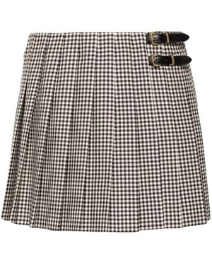 Miu Miu チェック プリーツミニスカート - ブラック